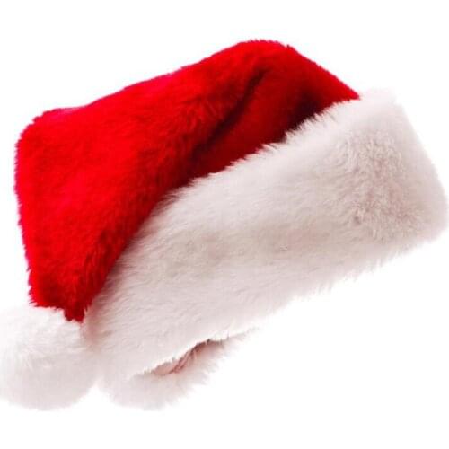 100pcs Velvet Santa Hat With Plush Brim Adult Child Christmas Party Cap Celebration Grand Event Favors Gift Red ZA4869