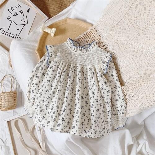 Blotona Girls Retro Style Shirt, Floral Ruffle Long Sleeve Blouse Top for Vacation Holiday Birthday Party Photography 1-8Years