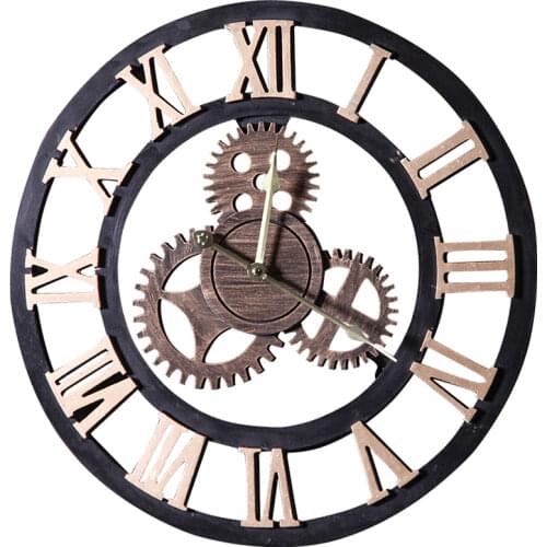 Large Wall Clock Vintage Wood 3D Industrial Wind Hanging Tables Creative Wall Watch Decorative Gear Clocks Muur Klok Decor SC395