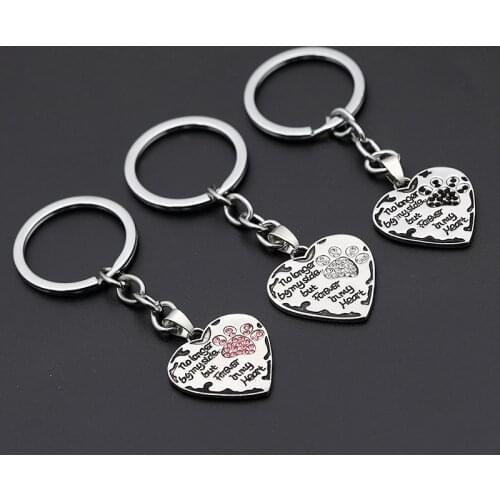 Heart Shape no longer by my side but forever in my heart Pet Lover Keychain Key Ring Dog Paw Print Tag Stamped Gifts