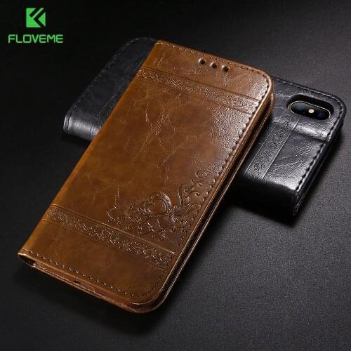 FLOVEME Retro PU Leather Flip Case For iPhone XS Cover XSMAX XR X 7 8 6 6S SE Cases For iPhone 6Plus 8Plus 6S Plus 7Plus Capinha