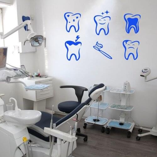 Cleaning Teeth Warning Pattern Wall Stickers for Nursery Kids Dental Clinic Home Background Wallpaper Art Vinyl Murals L795