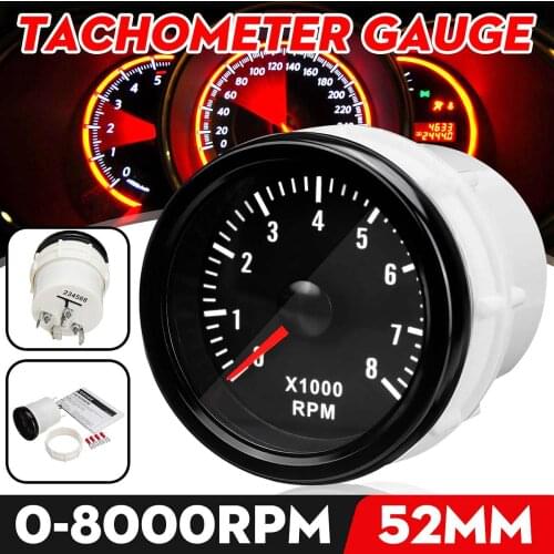 2" 52mm 0-8000RPM (On dash) White Electrical Rev Counter Tachometer Tacho Gauge For Petrol Motor Engine Car Van Boat Motorcycle