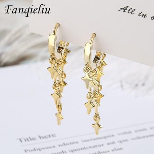Fanqieliu Long Dangle Earring Gold Color Jewelry Fashion Charms Star S925 Silver Drop Earrings For Women FQL21261