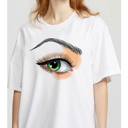 Sexy Eyes Print T Shirt Women Summer Casual Korean Fashion Female Clothes O Neck Ladies Tee Shirt Top White T-Shirt