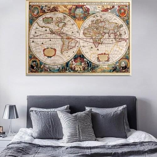 World Map Vintage Antique Historic Educational Classroom Globe Projection Wall Decor Canvas Art Prints Posters for Study Room