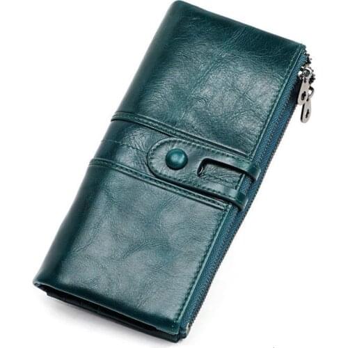 High Quality Oil Wax Genuine Leather Women Clutch Wallet Female Coin Purse Portomonee Clamp For Phone Bag Card Holder Handy Bag