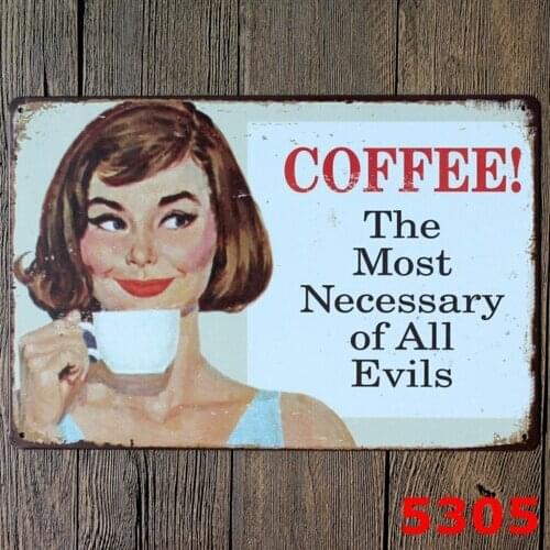 Coffee! Most Necessary of All Evils Pin Up Girl Tin Sign Wall Decor Cafe Display 20x30CM