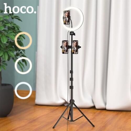 HOCO 12inch LED Selfie Ring Light with Stand 3 phone holder Tripods 3 Colors Lighting For Youtube Live stream Video Photography