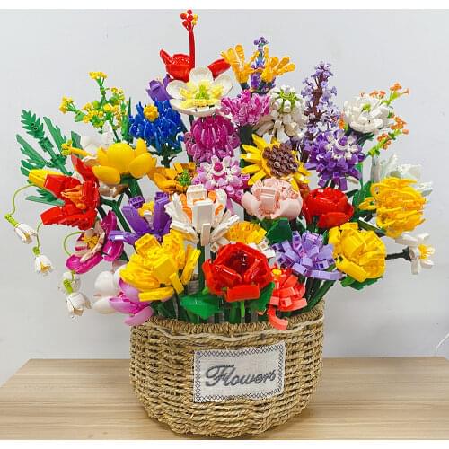 Ideas Creator Expert DIY Flowers Bouquet Toys Tulips Roses Moc Bricks Modular Model Building Blocks Romantic Gifts for Girl