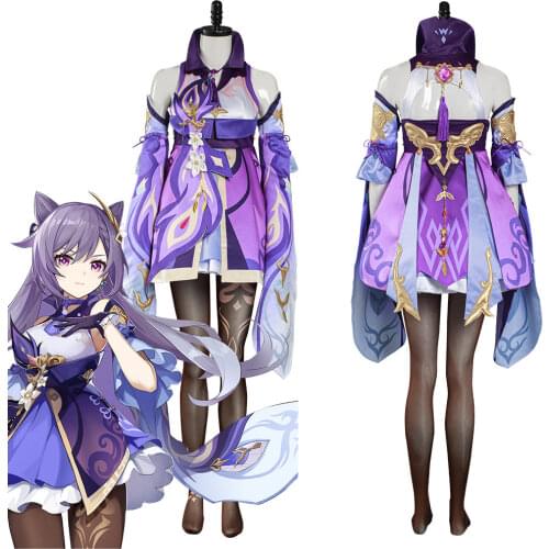 Game Gen shin Impact Keqing Cosplay Costume Dress Outfits Halloween Carnival Suit
