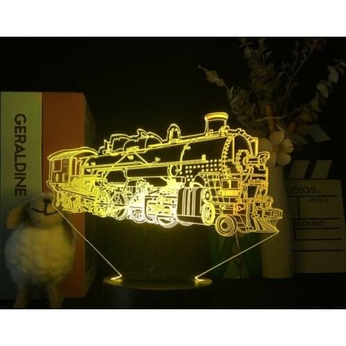 Creative Railway Engine Desk lamp 3D LED Kids Birthday Gift Night Sensor Light Color Change Remote Control Nightlight Lava Base
