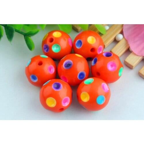 Kwoi vita 50pcs/lot 20mm orange rainbow polka dot beads,acrylic round gumball chunky beads for chunky necklaces making