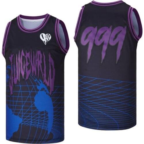 BG JUICE WRLD #999 LYRICAL LEMONADE printing Outdoor sportswear Hip-hop culture movie summer black basketball jersey