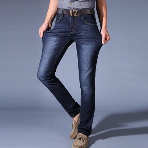 Men Business Classic Jeans Homme Pantalones Hombre Soft Elastic Blue Denim Overalls Mens Pants
