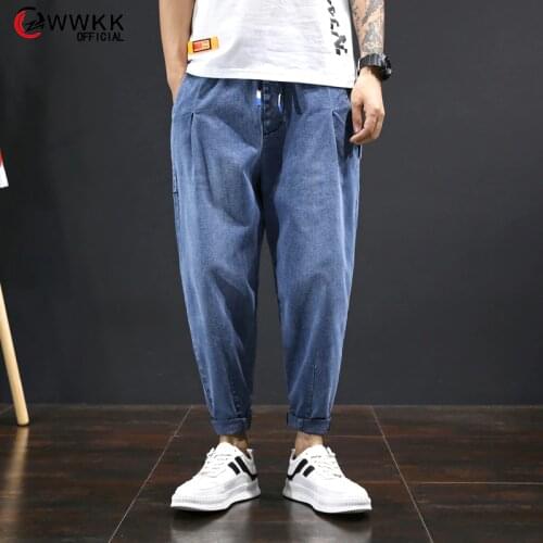 WWKK 2020 men Streetwear Pleated Jeans High Waist Loose Slouchy Harem Jeans Pockets Boyfriend Pants Casual male Denim Trousers