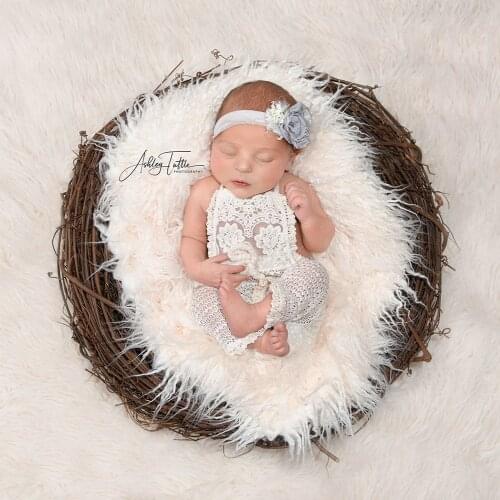 Soft Baby Round 60CM Blanket Long Pile Faux Fur Photography Prop Newborn Infant Photo Shoot Background Basket Filler