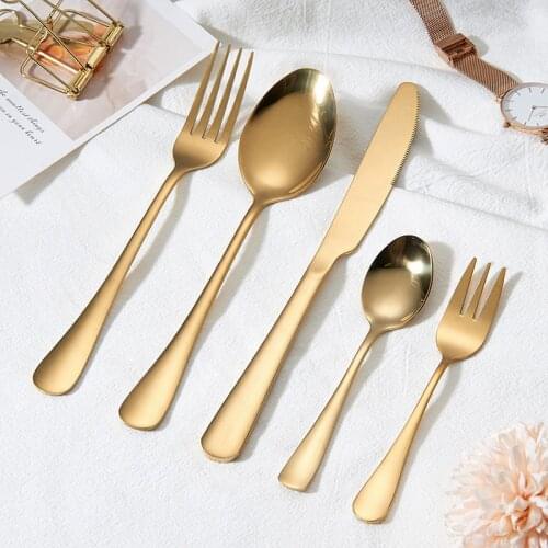 Hot Stainless Steel Golden Cutlery Set Gold Dinnerware Set Kitchen Cutlery Luxury Tableware Forks Spoons Knives Set Western