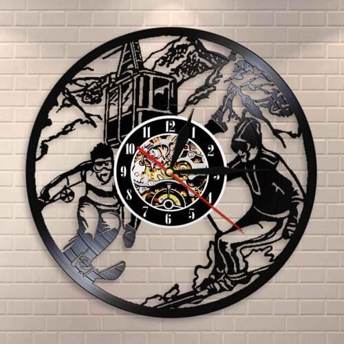 Snowboarding Wall Clock Winter Sport Room Decorative Ice Skiing Vinyl Record Wall Clock Skiing Clock Wall Art Ski Lovers Gift