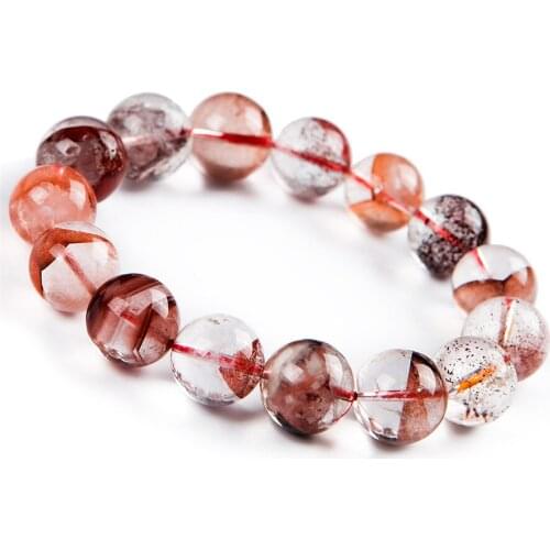 Genuine Natural Red Phantom Quartz Bracelet 16mm Healing Crystal Stretch Clear Round Bead Bracelets Women Female