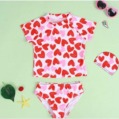 2021 new girls' split swimsuit princess style comfortable high elastic hot spring quick drying peach heart printed suit