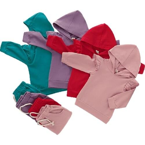 Newborn Infant Baby Girls Ruffle Hoodie Tops Pant 2Pcs Outfits Clothes Set 0-4Yrs Long Sleeve Fall Autumn Sportswear Clothing