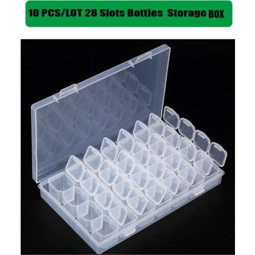 10pcs/lot Organizer jewelry Rings Storage 28 Slots Nail Art Storage Box Plastic Transparent Display Diamond Painting Accessories