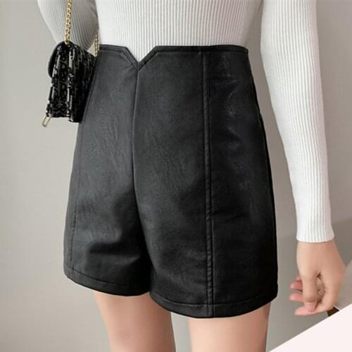 Autumn England Style Vintage Leather High Waist PU Shorts Women Casual Feminino Plus Size Girls Short Pants