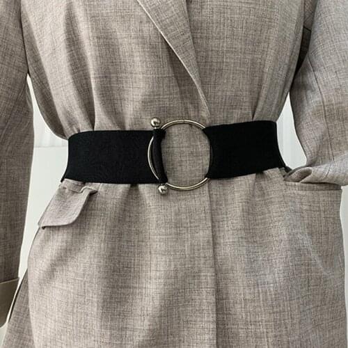 Belts for Women Black Simple Waist Elastic Ladies Band Round Buckle Decoration Coat Sweater Fashion Dress Rice White