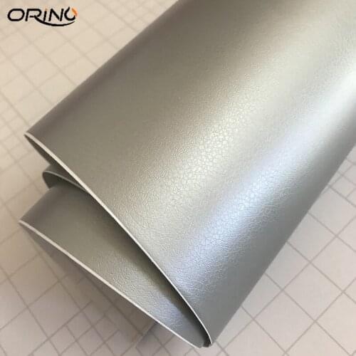 Silver Leather Grain Texture Vinyl Car Wrap Sticker Decal Film Sheet Adhesive Car Interior Covering Wrapping