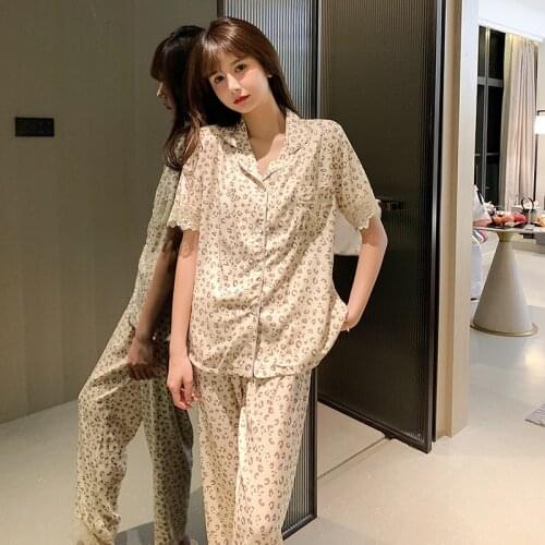 Fdfklak Silk Pajamas XXL Plus Size Trouser Suit Women Leopard Printed Nightie Wear Home Clothes Pajamas Short Loungewear
