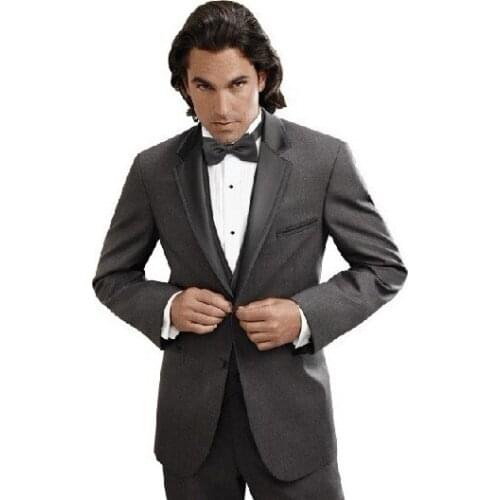 Custom Made Groom Tuxedo Dark Gray Groomsmen Notch Lapel Wedding/Dinner Suits Best Man Bridegroom (Jacket+Pants+Tie+Vest) B185