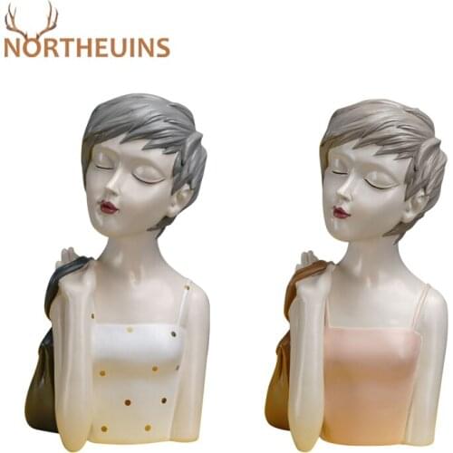 NORTHEUINS Resin Short Hair Girl Handbag Figurines Nordic Modern Creative Status for Home Decoration Accessories Room Decor Gift