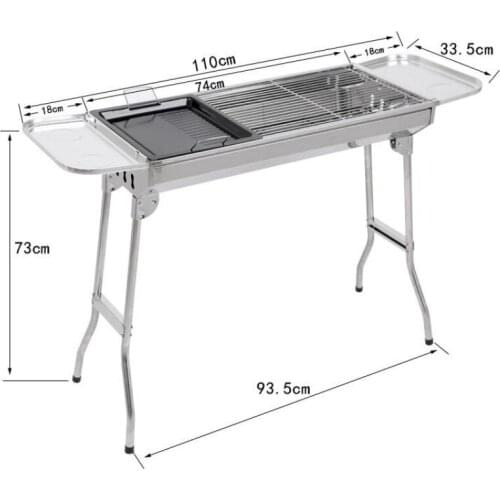 Thick Large Stainless Steel Grill Outdoor and Household Get-together Folded Whole Tools Charcoal Barbecue Safe and Non-toxic