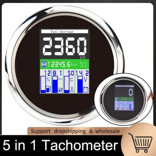 Universal 85mm TFT 5 in 1 Multi-functional Gauge Meter Digital Tachometer 9-32V Fuel Level Water Temp Oil Pressure 0~10Bar Alarm