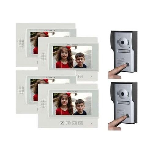 ZHUDELE Home Security Intercom System 7" Video Door Phone+ 700TVL IR Camera Support IP Camera For 2 Doors 3 Rooms in stock 2V4