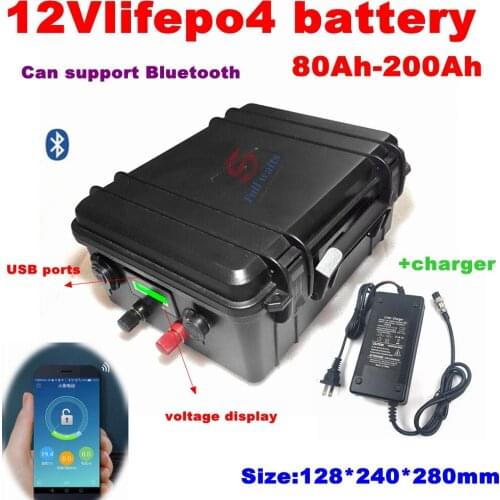 Waterproof 12V 200Ah 100AH 150AH 80AH Lifepo4 lithium bluetooth BMS APP for inverter Power Supply Tricycle +10A Charger