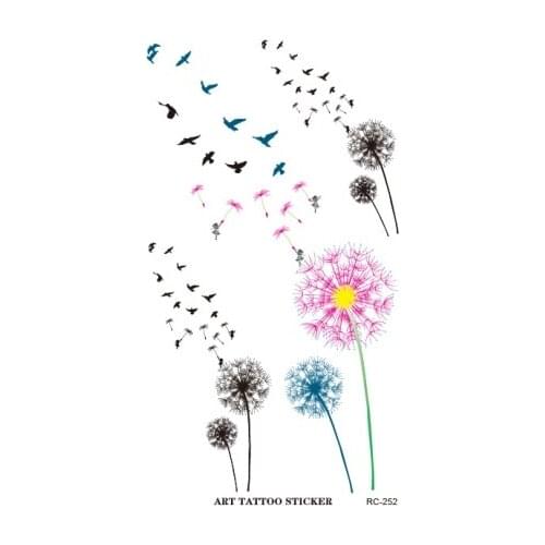 RC2252 Waterproof Tattoo Sticker Colored Dandelion Birds Flying Temporary Tattoo Foil Decal Body Art Fake Tattoo Sticker