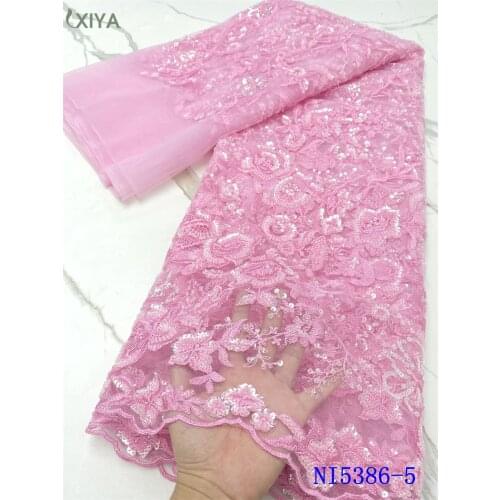Embroidery Nigerian Beaded Lace Fabrics High Quality African Lace Fabric with Beads French Tulle Lace Fabric for Sewing NI5386