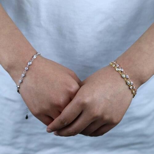 High Quality Mimimalist Bracelet Simple 100% 925 Silver AAA+ Cubic Zirconia Cz Station Link Chain Charm Ladies Bangle 16+5cm