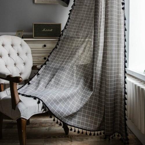 Cilected Geometric Lattice Curtain Black Tassel Home Semi-Shading Living Room Decorative Curtain Bedroom Bay Window Curtain