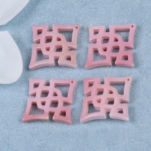Nature 30mm Hollow Square Pink Mabe Pearl Pendant Real Shell Natural Freshwater Pearls Loose Beads