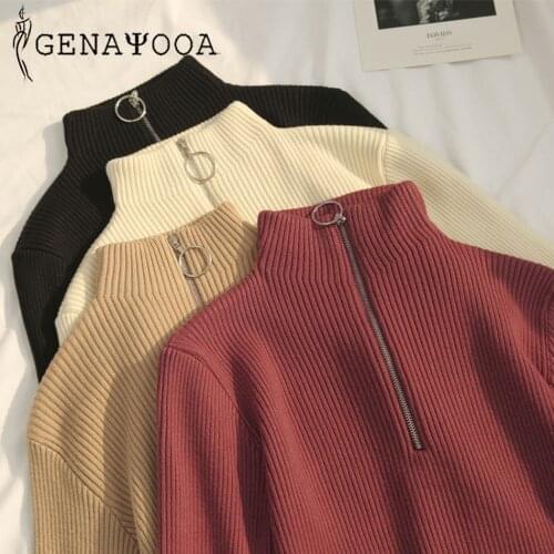 Genayooa Knitted Women Winter Sweater And Tops With Zipper Long Sleeve Autumn Women Sweaters Pullovers Jumper Slim Sweater 2020