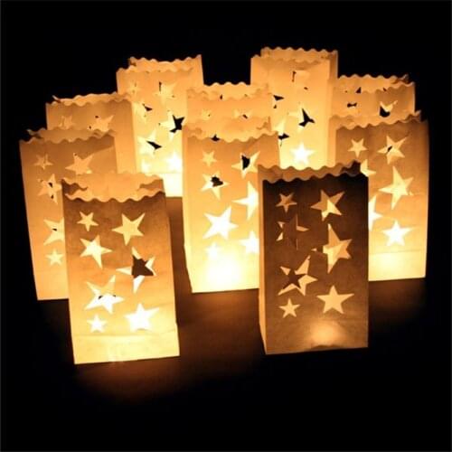 10 pcs/lot Outdoor Candle Lantern Stars Tea light Holder Paper Lantern Candle Bag for Festive Party Supplies Wedding Decoration