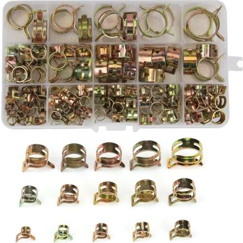 115PCS 6-22mm Spring Band Type Fuel Vacuum Hose Silicone Pipe Tube Clamp Clip Steel Zinc Plated Clamps