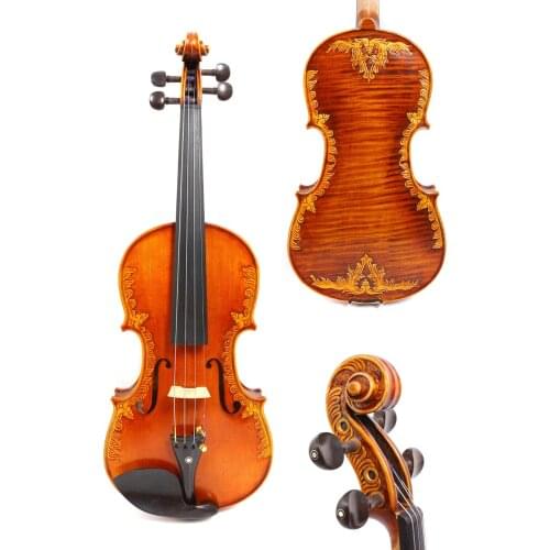 4/4 Violin One piece Tiger Flame maple Spruce Hand Carved Pattern Master level With Violin Case Bow #GY13