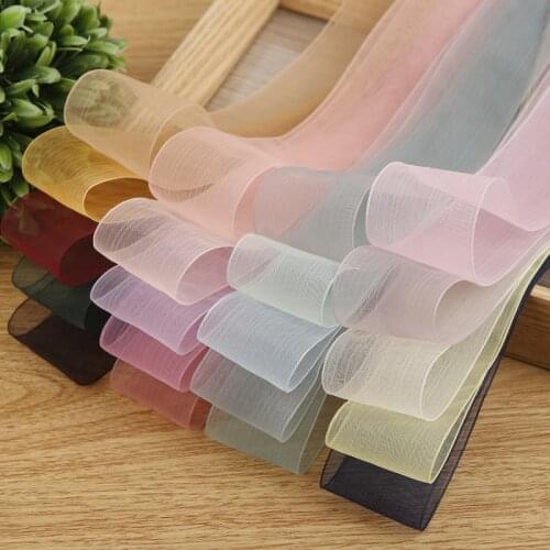 5 yards 25mm/40mm Solid color Striped Jelly Gauze Organza Ribbons for DIY Hair Bow Material DIY Bouquet Gift Packing Supplies
