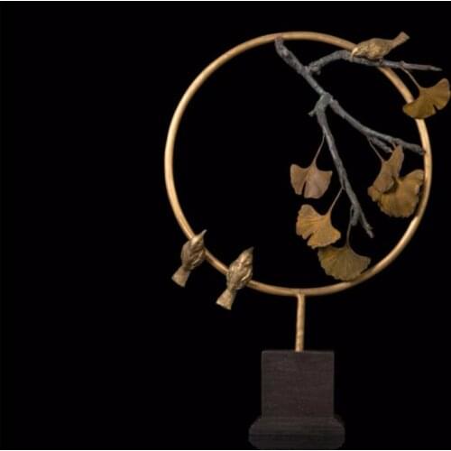 75 CM Western Art Deco Bronze 3 Bird Hummingbird Maidenhair tree Leaf Sculpture