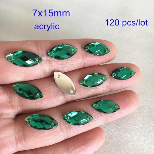 7x15mm Marquise Green Acrylic Sewing on Beads,2 Holes Sew-on Bead,Sewing Supplies For Dress,Hat,Shoes Decoration -120 pcs