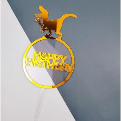Acrylic Dinosaur Happy Birthday Cake Topper Coconut Tree Birthday Cupcake Toppers Flags for Kids Birthday Party Cake Decorations